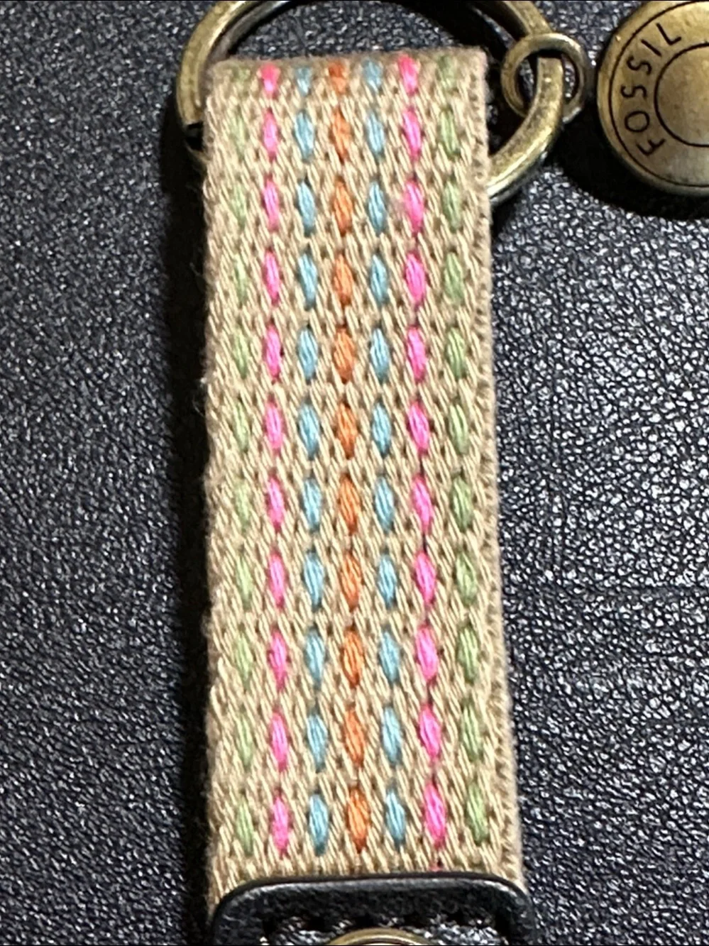 Fossil Vintage Multicolor Strap Brass Signed Key Chain